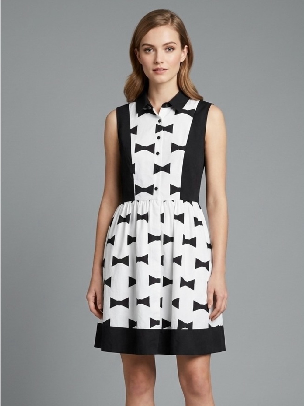 Kate Spade New York Sleeveless Bow Print Shirtdress Black White - Size Large